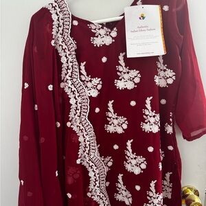 Red and White Embroidered Indian Dress